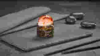 Блюдо Гункан Эби ХОТ запеченный меню Суши Мастер Гункан Эби ХОТ запеченный меню Суши Мастер